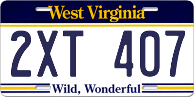 WV license plate 2XT407