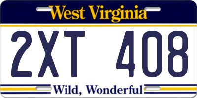 WV license plate 2XT408