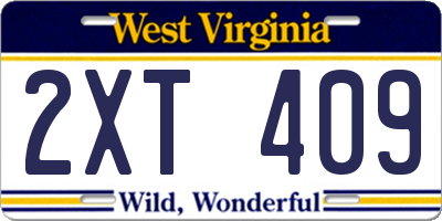 WV license plate 2XT409