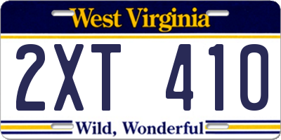 WV license plate 2XT410