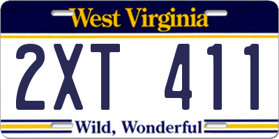 WV license plate 2XT411