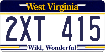 WV license plate 2XT415