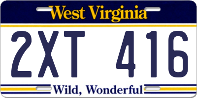 WV license plate 2XT416
