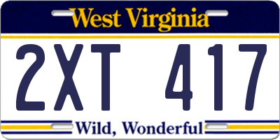 WV license plate 2XT417