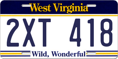 WV license plate 2XT418