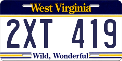 WV license plate 2XT419