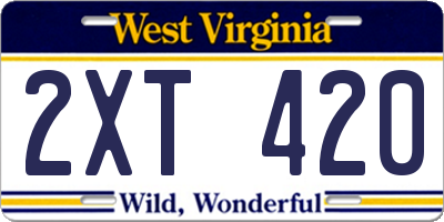 WV license plate 2XT420