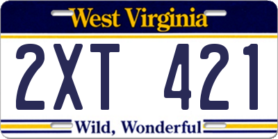 WV license plate 2XT421