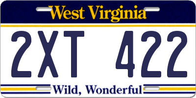 WV license plate 2XT422