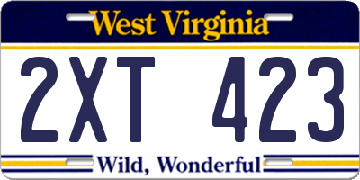 WV license plate 2XT423