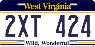 WV license plate 2XT424