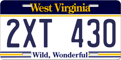 WV license plate 2XT430