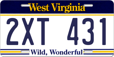 WV license plate 2XT431