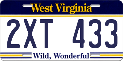 WV license plate 2XT433