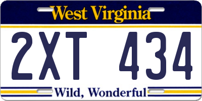 WV license plate 2XT434