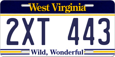WV license plate 2XT443