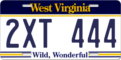 WV license plate 2XT444