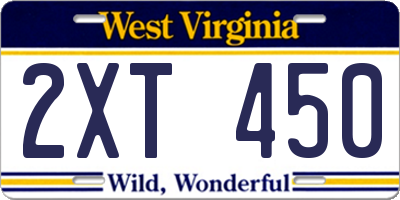 WV license plate 2XT450