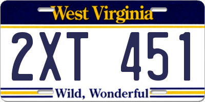 WV license plate 2XT451