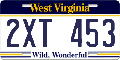 WV license plate 2XT453