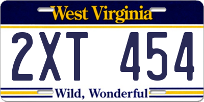 WV license plate 2XT454