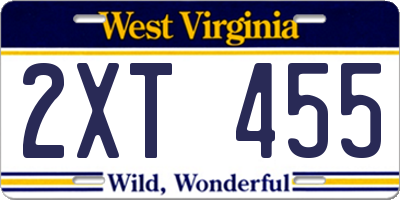 WV license plate 2XT455