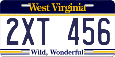 WV license plate 2XT456
