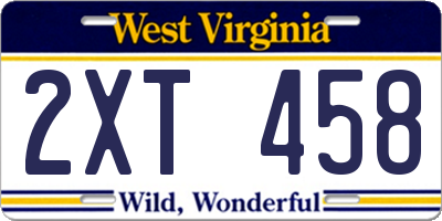 WV license plate 2XT458