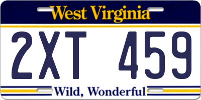 WV license plate 2XT459