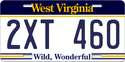 WV license plate 2XT460