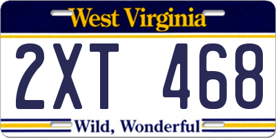 WV license plate 2XT468