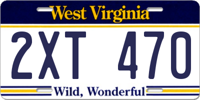 WV license plate 2XT470