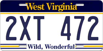 WV license plate 2XT472