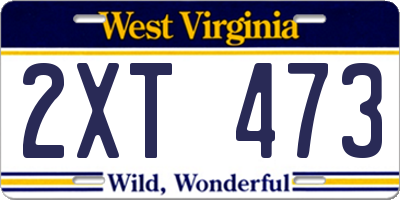 WV license plate 2XT473