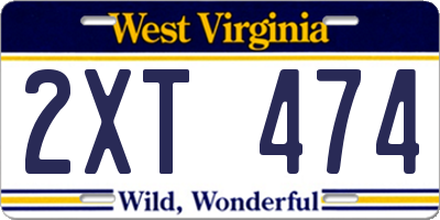 WV license plate 2XT474