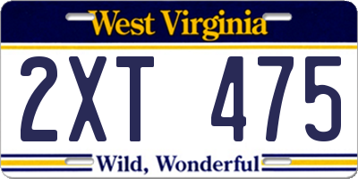 WV license plate 2XT475