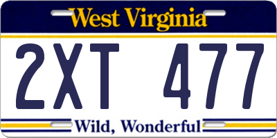 WV license plate 2XT477