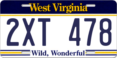 WV license plate 2XT478