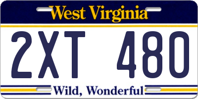 WV license plate 2XT480