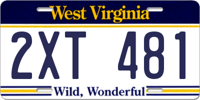 WV license plate 2XT481