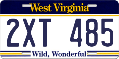 WV license plate 2XT485