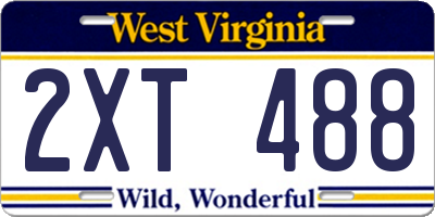 WV license plate 2XT488