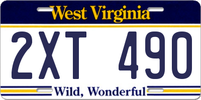 WV license plate 2XT490