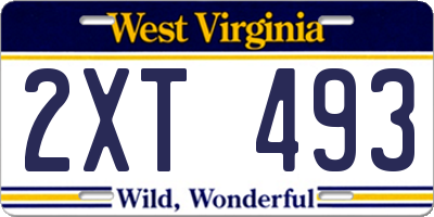 WV license plate 2XT493