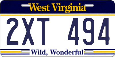 WV license plate 2XT494