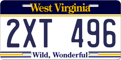 WV license plate 2XT496