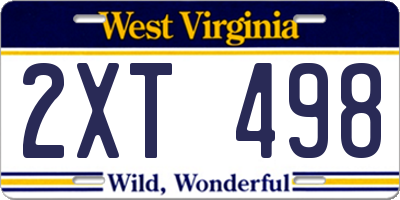 WV license plate 2XT498