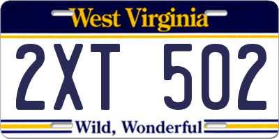 WV license plate 2XT502