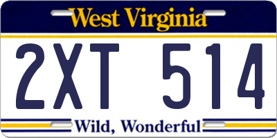 WV license plate 2XT514