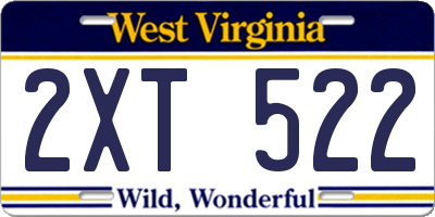 WV license plate 2XT522